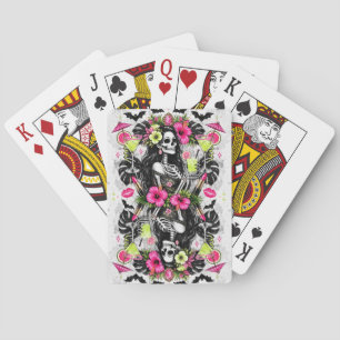 Jeu De Cartes Soirée d'Halloween entre filles Fête de squelett