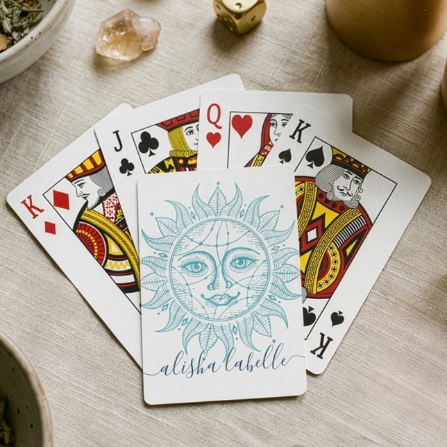 Jeu De Cartes Soleil Céleste Holistique & Belle Face & Étoiles (Holistic Celestial Sun Face & Stars Spiritual Poker Cards)
