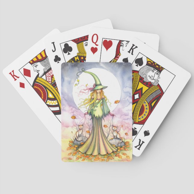 Jeu De Cartes Sorcière et chats d'art fantastique Bookends (dos)