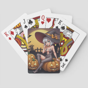Jeu De Cartes Sorcière Halloween d'Œil Vert sur des Jack-O-Lante