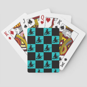 Jeu De Cartes Sorcière volante à carreaux noir et sarcelle