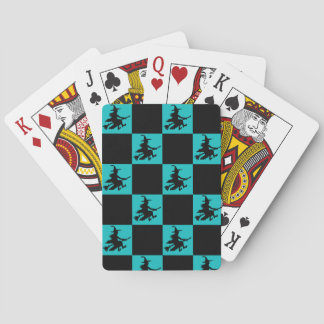 Jeu De Cartes Sorcière volante à carreaux noir et sarcelle