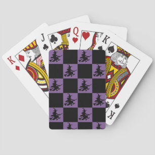 Jeu De Cartes Sorcière volante à carreaux noirs et violets