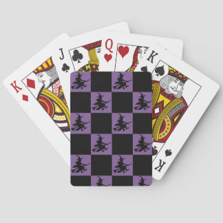 Jeu De Cartes Sorcière volante à carreaux noirs et violets