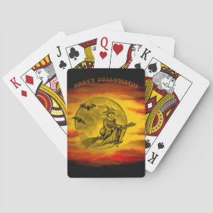 Jeu De Cartes Sorcière volante avec chat noir, nuit halloween
