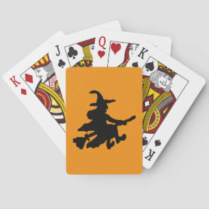 Jeu De Cartes Sorcière volante noire sur fond orange