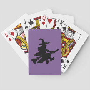 Jeu De Cartes Sorcière volante noire sur fond violet