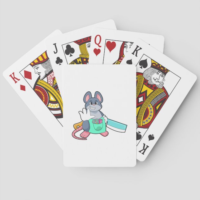 Jeu De Cartes Souris comme coiffeur avec ciseaux et comble (dos)