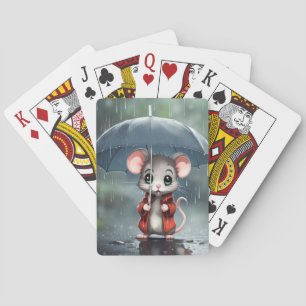 Jeu De Cartes Souris mignonne sous un parapluie