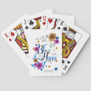 Jeu De Cartes Soyez heureux Quote Positive Bleu Purple Or Fleurs