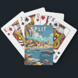 Jeu De Cartes Split Croatie Travel Art Vintage<br><div class="desc">Fractionner la conception de déplacement vectoriel rétro. Split,  historiquement connue sous le nom de Spalato,  est la deuxième plus grande ville de Croatie après la capitale Zagreb,  la plus grande ville de Dalmatie et la plus grande ville de la côte croate.</div>