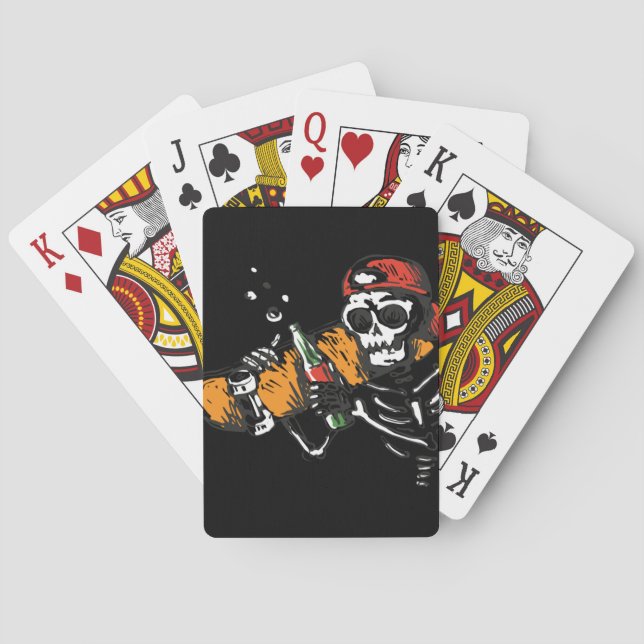 Jeu De Cartes Squelette avec une bouteille sur un ensemble (dos)