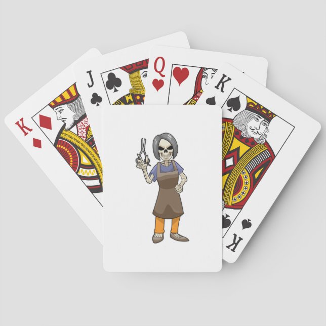 Jeu De Cartes Squelette comme coiffeur avec ciseaux (dos)