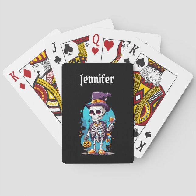 Jeu De Cartes Squelette cool dans un Halloween de chapeau haut d (dos)