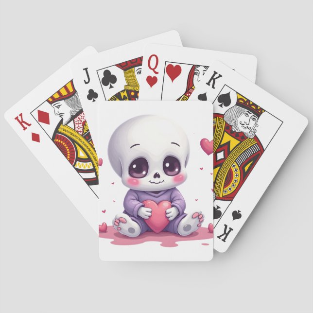 Jeu De Cartes Squelette Mignon Tenant un Cœur (dos)