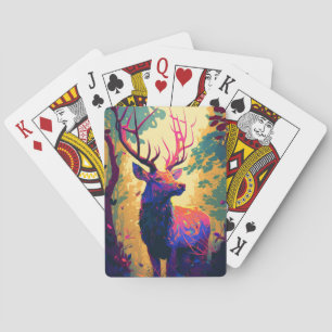 Jeu De Cartes Stag Deer Animal Portrait Peinture Forêt faunique