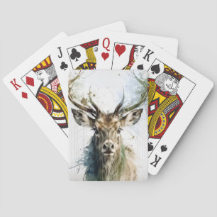 Jeu De Cartes Stag Deer Portrait Animal Peinture Forêt faunique