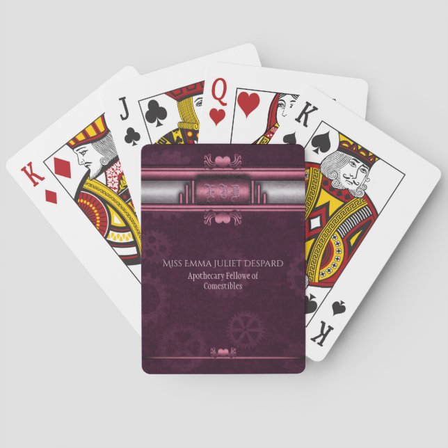 Jeu De Cartes Steampunk, coeur rose avec plaque d'immatriculatio (dos)