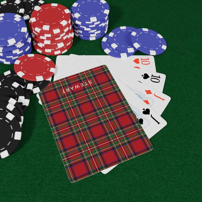 Jeu De Cartes Stewart Tartan Plaid Rustique rouge et vert (Stewart Tartan Red Green Plaid Playing Card)
