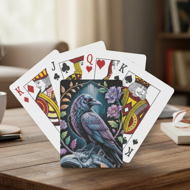 Jeu De Cartes Style Académique Sombre Floral Gothique Corbeau (Floral black raven playing cards)