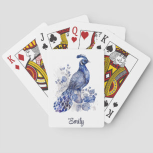 Jeu De Cartes Style bleu et blanc Delft paon avec fleurs