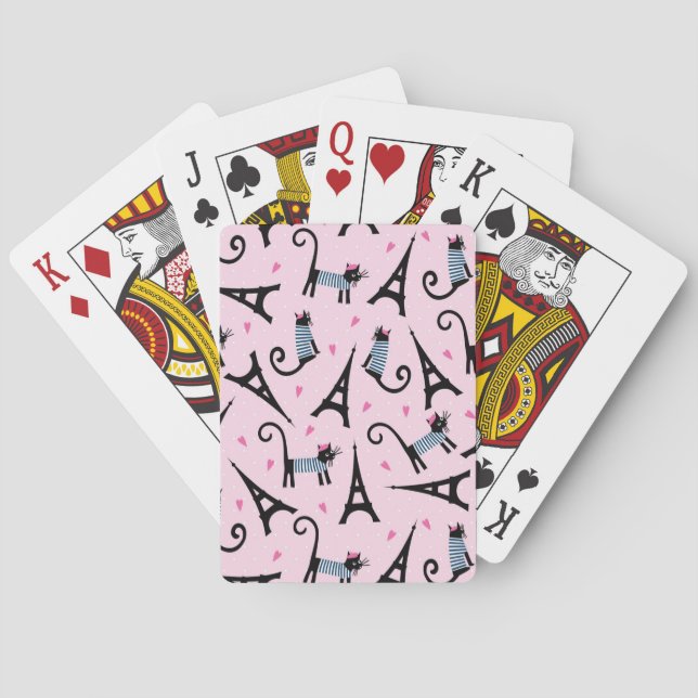 Jeu De Cartes Style Français Chat Habillé Avec Motif Tour Eiffel (dos)