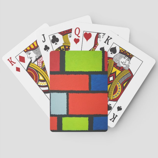 Jeu De Cartes Style Mondrian Orange Green Blue Fuzzy Abstrait (dos)