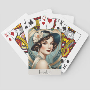 Jeu De Cartes Style Rétro Art Déco Inspiré Portrait Femme Lady