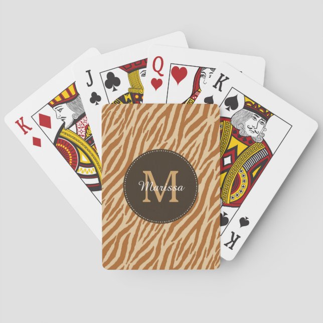 Jeu De Cartes Stylé Tawny Brown Zebra Imprimer Monogramme et nom (dos)