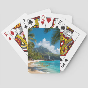 Jeu De Cartes Style Vintage Hawaïen Palmiers Mer Bleu Ciel Voyag