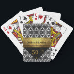 Jeu De Cartes Stylish Black, White and Golden (50th Anniversary)<br><div class="desc">Custom and Bicycle playing cards with artist original black and white pattern design with removable golden hearts black and golden monogram to make a unique gift for card player lovers with their 50th (golden) anniversary. Also great for a "save the date-", bachelor-, bachelorette-, birthday-, work-, office-, or any other party/celebration!...</div>