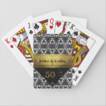 Jeu De Cartes Stylish Black, White and Golden (50th Anniversary)<br><div class="desc">Custom and Bicycle playing cards with artist original black and white pattern design with removable golden hearts black and golden monogram to make a unique gift for card player lovers with their 50th (golden) anniversary. Also great for a "save the date-", bachelor-, bachelorette-, birthday-, work-, office-, or any other party/celebration!...</div>