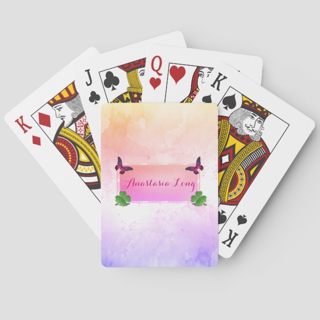 Jeu De Cartes Stylish moderne, Pink Buterfly, Green Clover (dos)