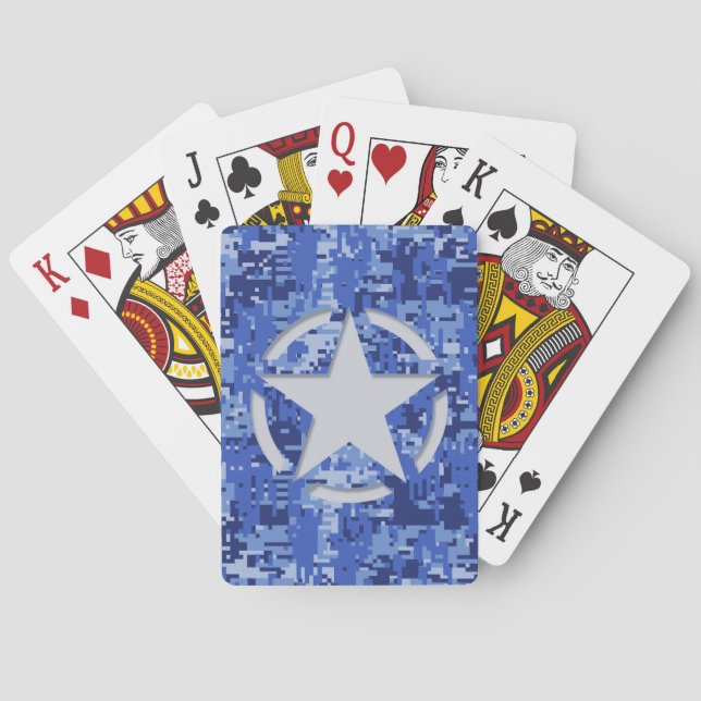 Jeu De Cartes Stylo Star Retro Camouflage bleu marine (dos)