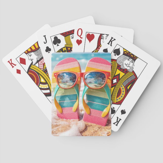Jeu De Cartes Sunglasses On Flip-flops In Beach Sand (dos)