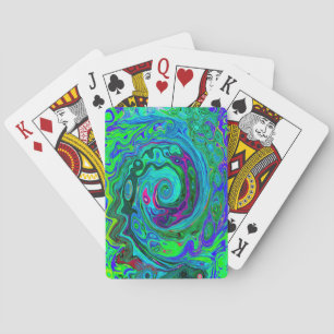 Jeu De Cartes Super Abstrait Retro Green et Blue Swirl