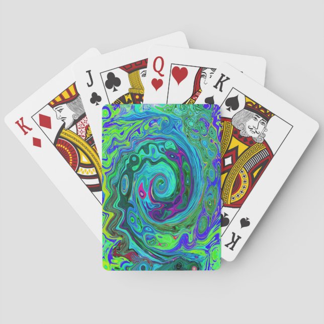 Jeu De Cartes Super Abstrait Retro Green et Blue Swirl (dos)