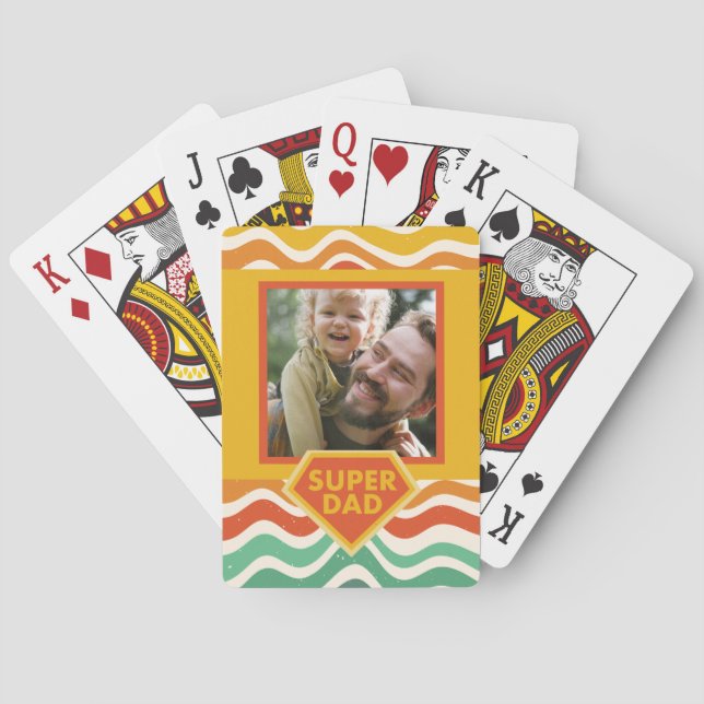 Jeu De Cartes Super Papa photo personnalisée avec ondes rétro (dos)