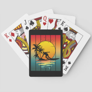 Jeu De Cartes Surf de coucher de soleil vintage surfeur océan