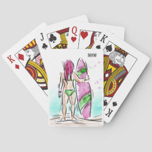 Jeu De Cartes Surfer Girl personnalisé monogramme jouer cartes