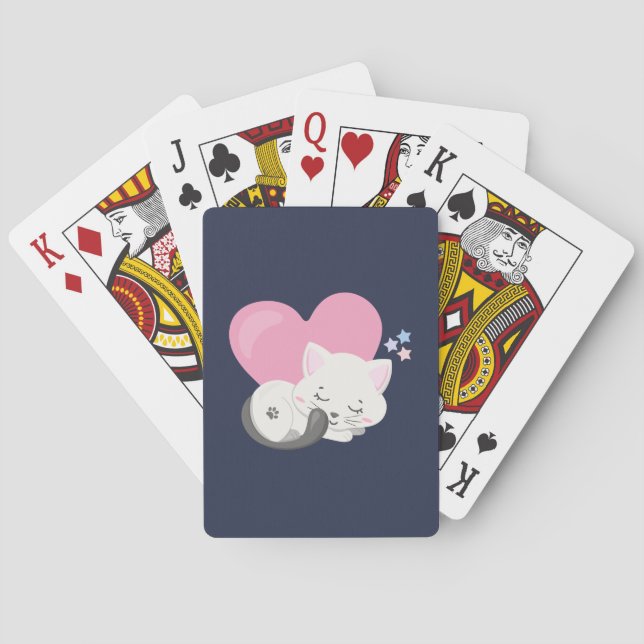 Jeu De Cartes Sweet Kitty Chat Dormir avec un grand coeur rose (dos)