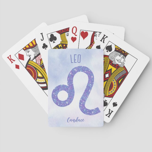 Jeu De Cartes Symbole d'Astrologie Leo Personnalisé Violet (dos)