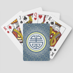 Jeu De Cartes Symbole de longévité chinois Shou - bleu et jaune