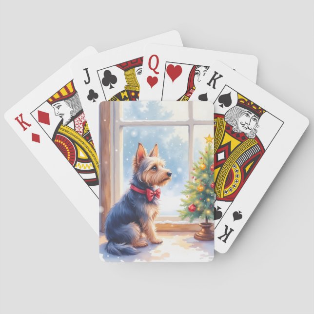 Jeu De Cartes Table de Noël à l'aquarelle Terrier Australien (dos)