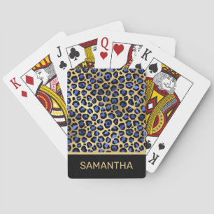 Jeu De Cartes Taches de léopard en feuille d'or bleu royal éléga