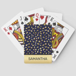 Jeu De Cartes Taches de léopard en feuille d'or bleu royal éléga