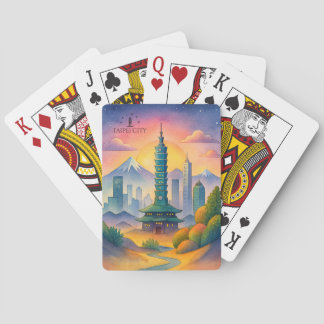 Jeu De Cartes Taipei City Taiwan Skyline Watercolor