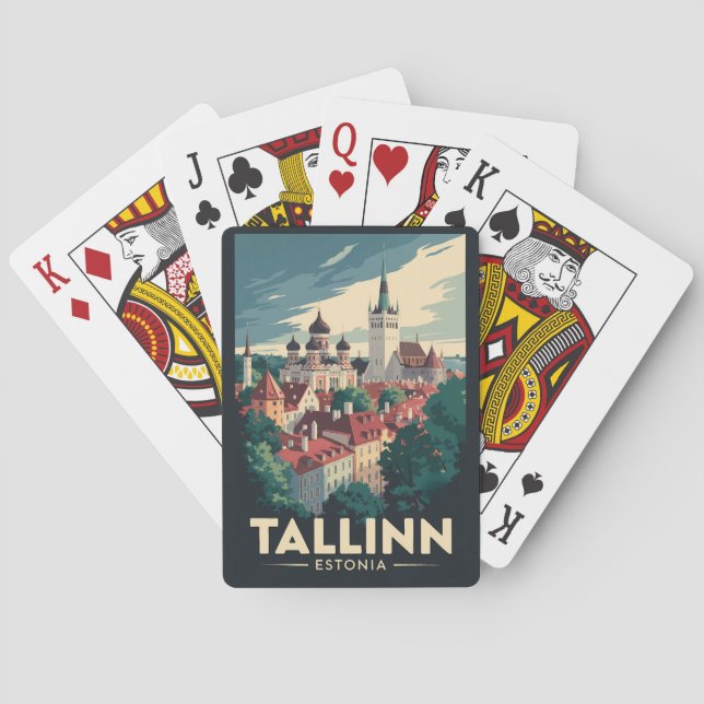 Jeu De Cartes Tallinn Estonie Travel Art Vintage (dos)