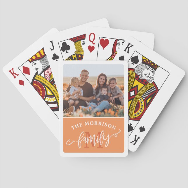 Jeu De Cartes Tangerine Monogramme Brasage Script Famille Photo (dos)