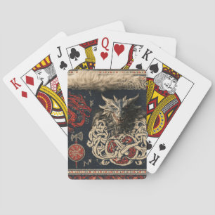 Jeu De Cartes Tapisserie Dark Nordic Dragon et nœud viking De
